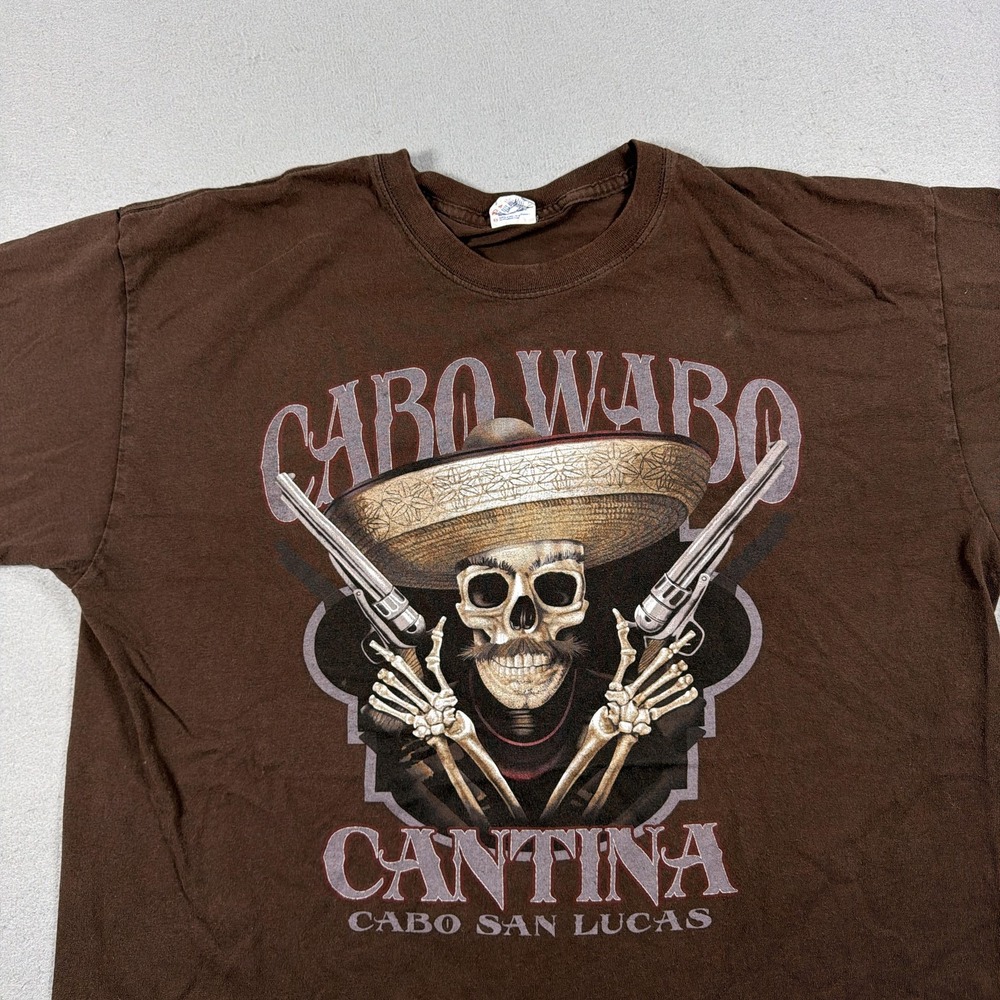 Cabo Wabo Cantina Shirt Men XL Brown Skull Skeleton Sammy Haggar Bar Vintage Y2K - Picture 2 of 9